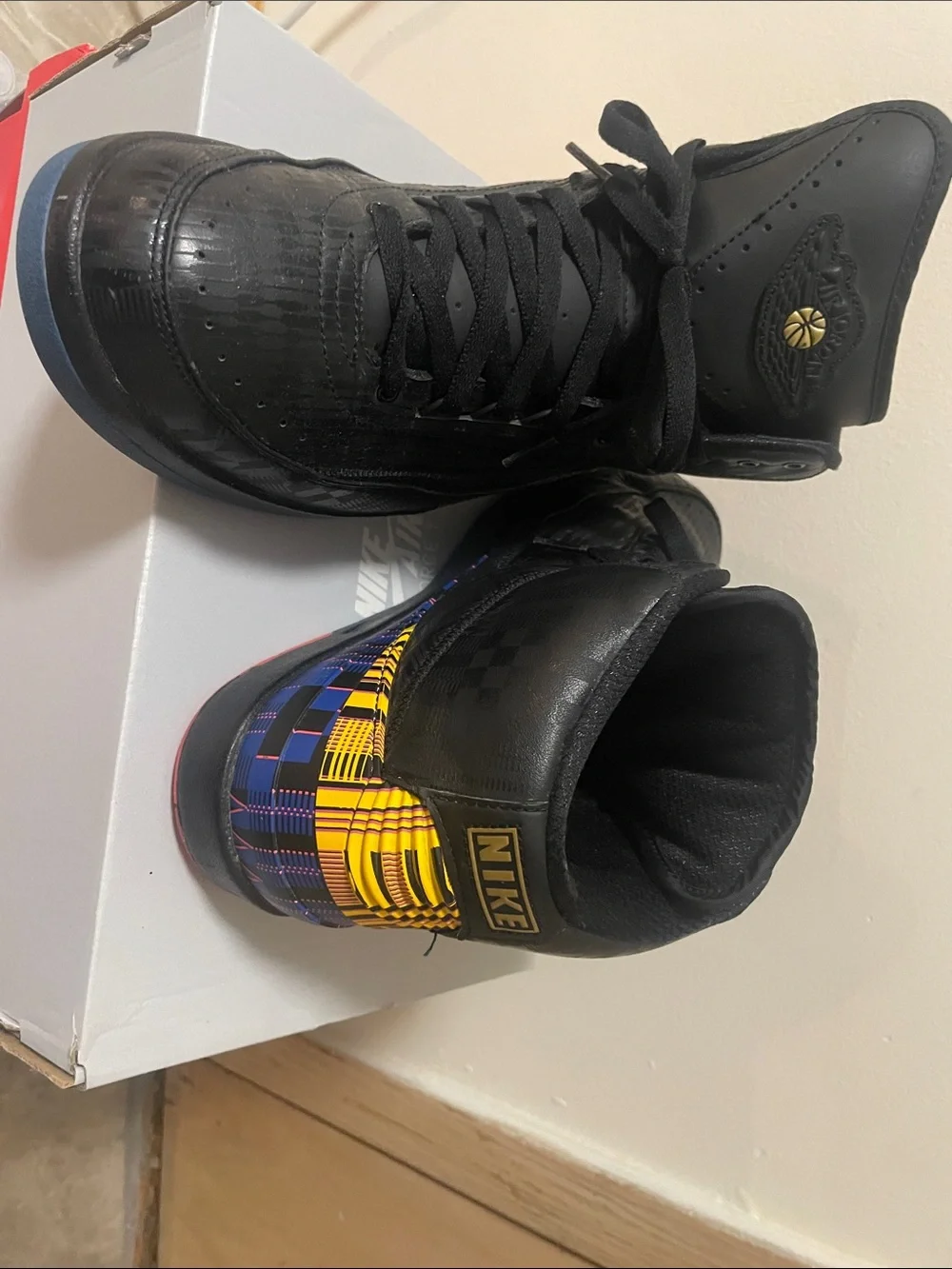 Jordan Men’s High-Top Sneakers in Black with Multicolor Heel (RARE BHM)